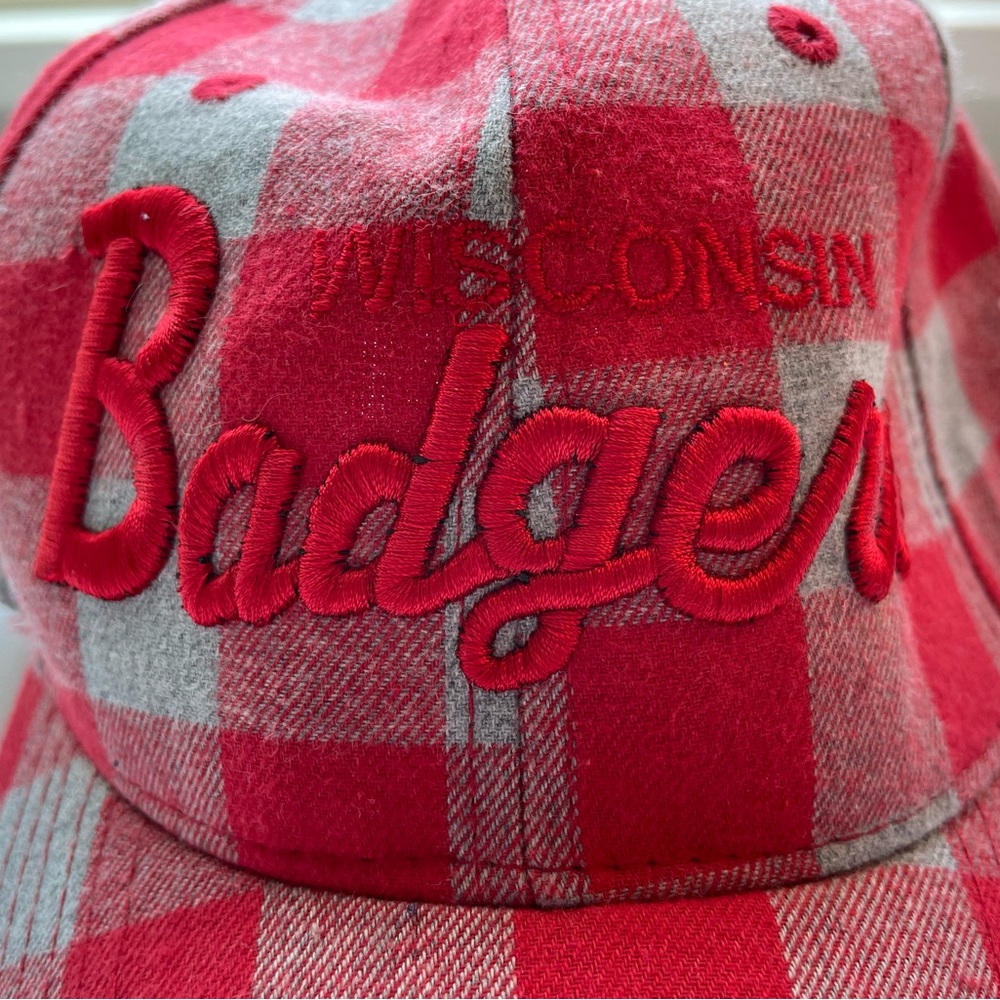 Wisconsin Badger red plaid embroidered hat.